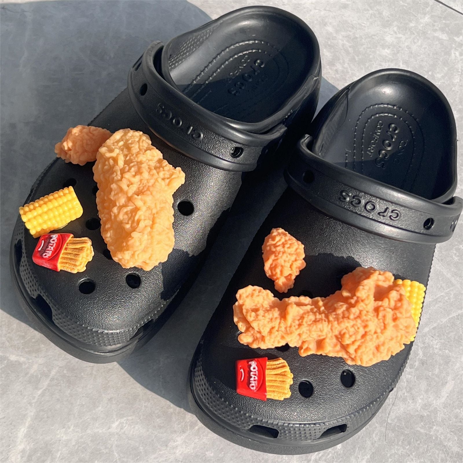 Hole Shoes Simulation Food Play Shoes Flower Fried Chicken Legs French Fries Shoes Buckle DIY Garden Shoes