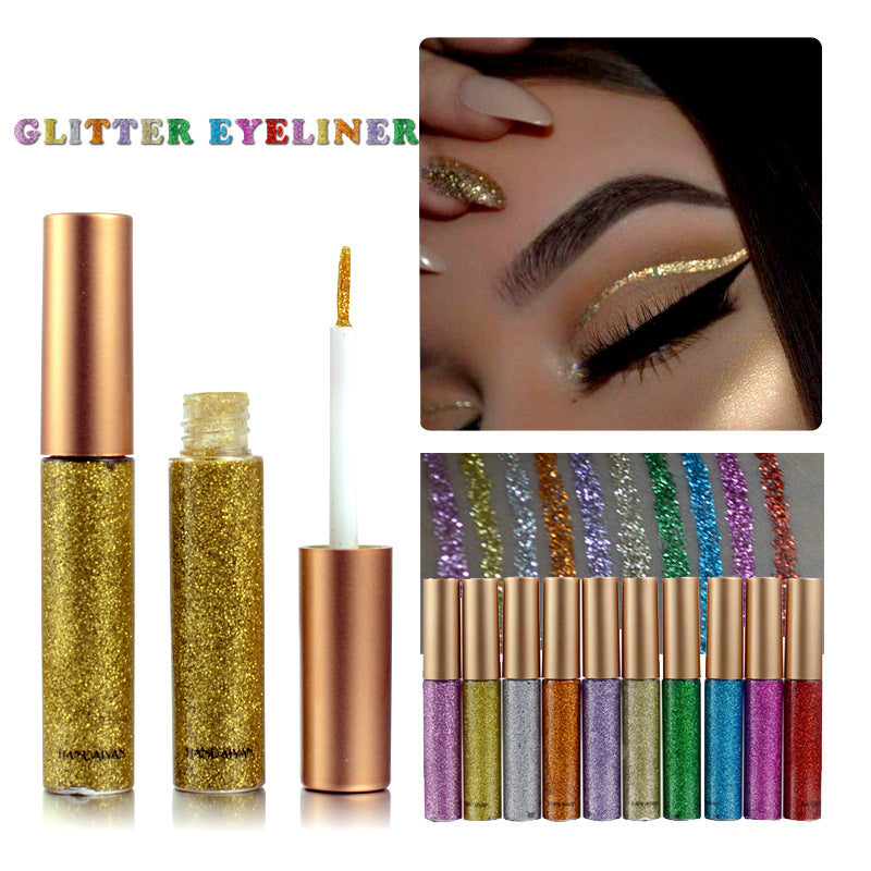 HANDAIYAN 10 Colors Liquid Glitter Eyeliner Set, Metallic Shimmer Glitter Eyeshadow, Long Lasting Waterproof Shimmer Spa