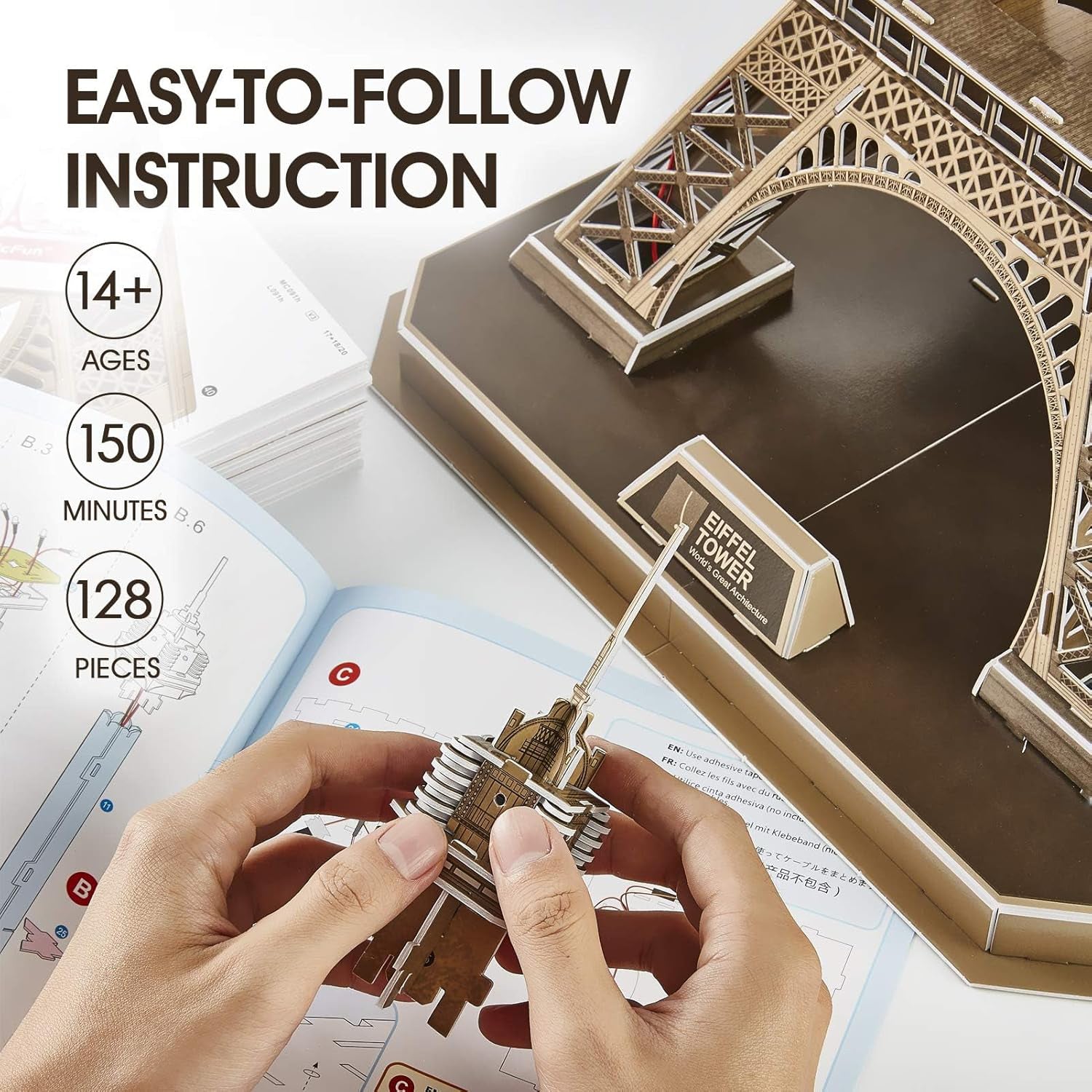 LED Architecture Model Building 3D Puzzle, DIY Paper Craft Lighting Paris Eiffel Tower Decor