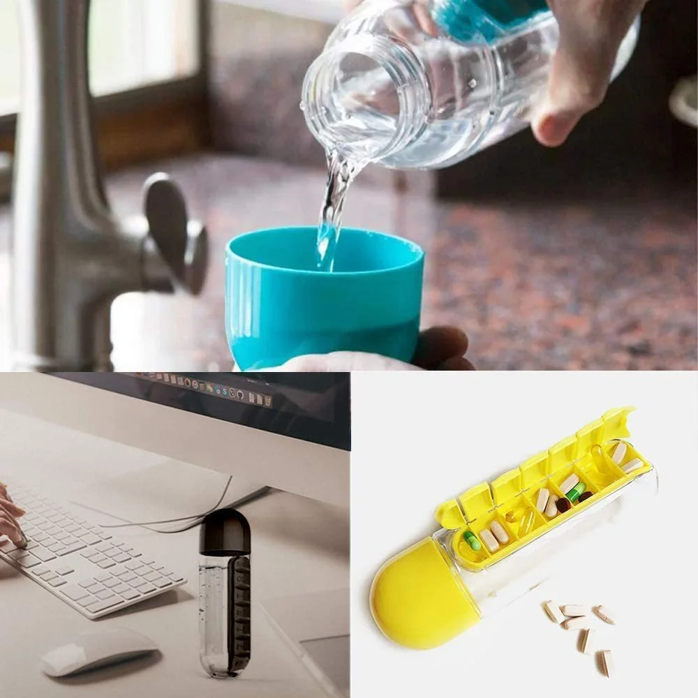 Water Bottle Combine Daily Pill Boxes Organizer