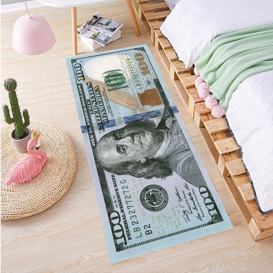 Pound Euro Dollar Carpet Hundred Dollar Bills Long Runner Rug For Hallway 100 Bill USA Throw Rug