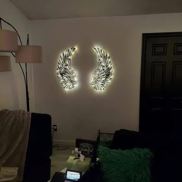 1 PAIR ANGEL WINGS METAL WALL ART WITH LED LIGHTS