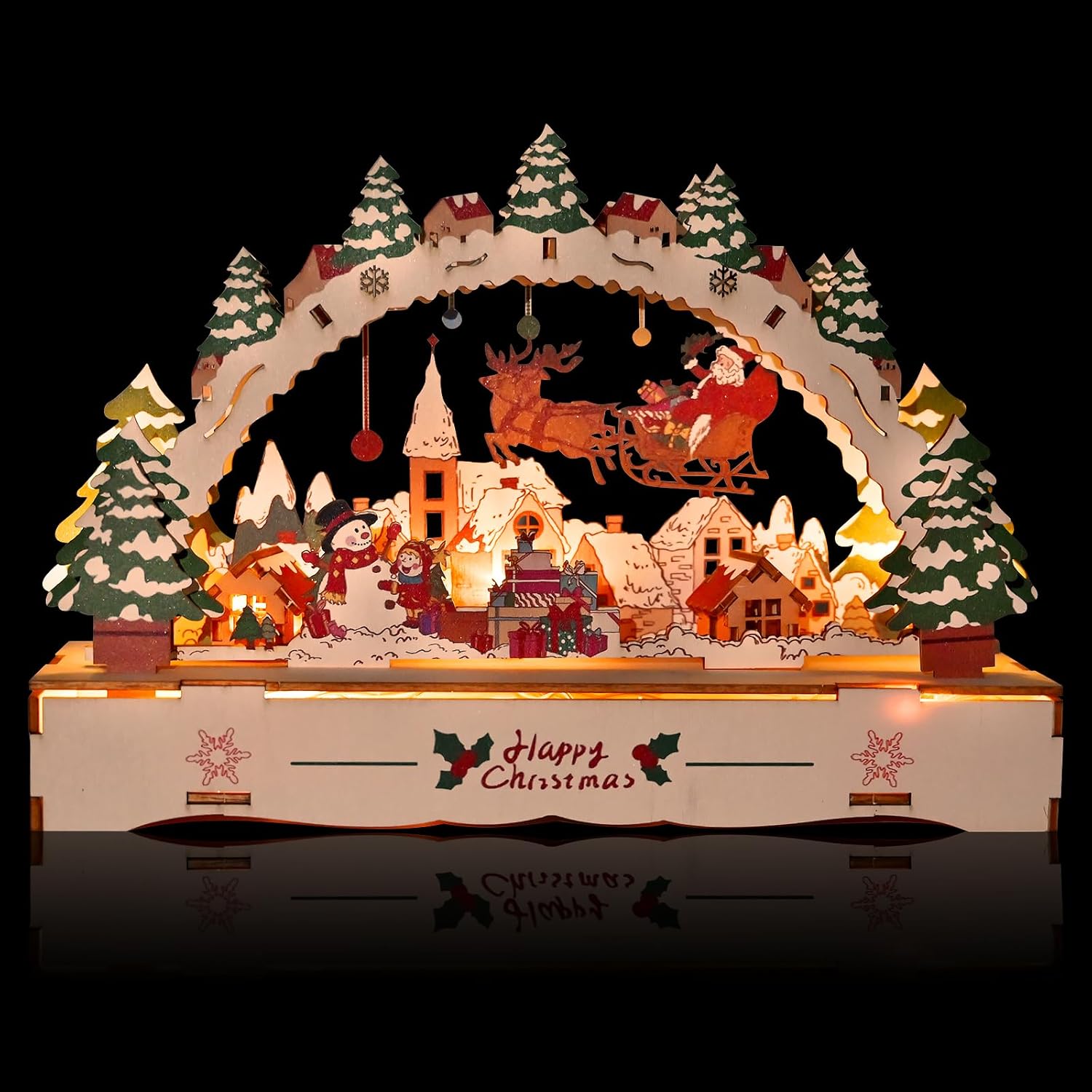 Christmas Wooden House Village Scene Puzzle With LED Light