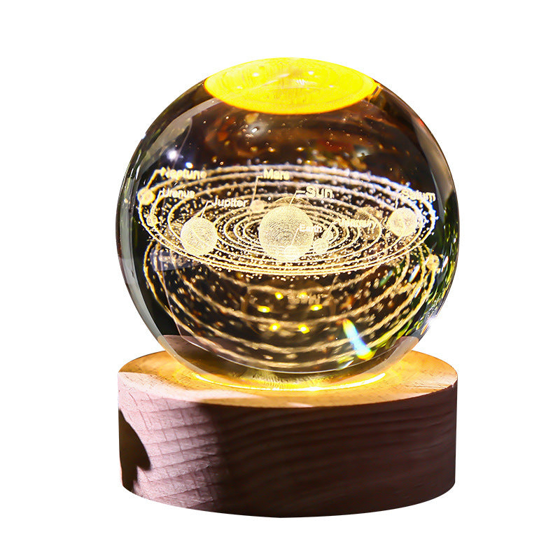 Crystal Ball Flower, 8 Cm Night Light Glass Ball With Wooden Base Crystal Ball Lamp With Glass Ball Gifts