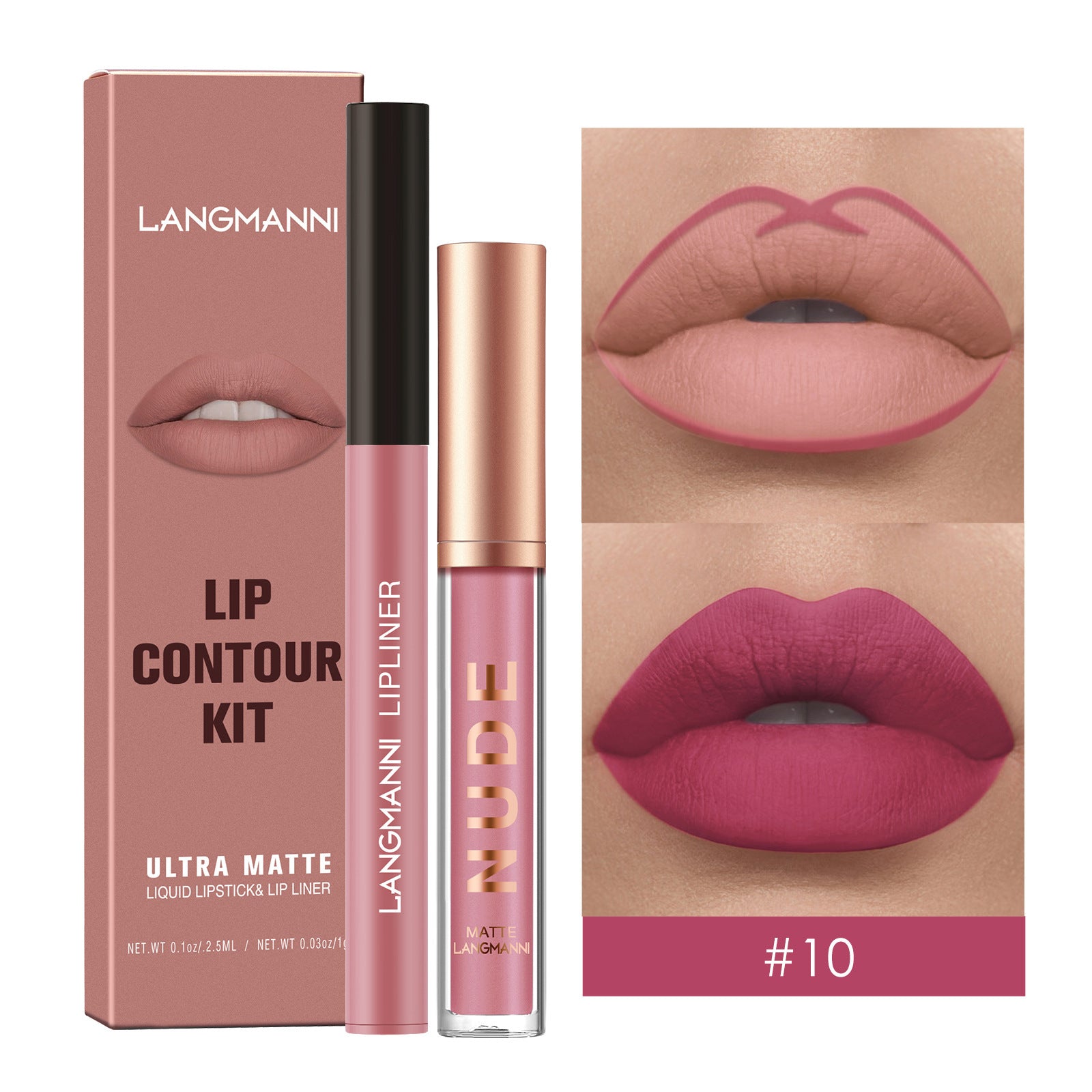 Langmanni Lip Gloss And Lip Liner Combination 2-piece Set Non-staining Matte Lip Gloss Set Cross-border Cosmetics