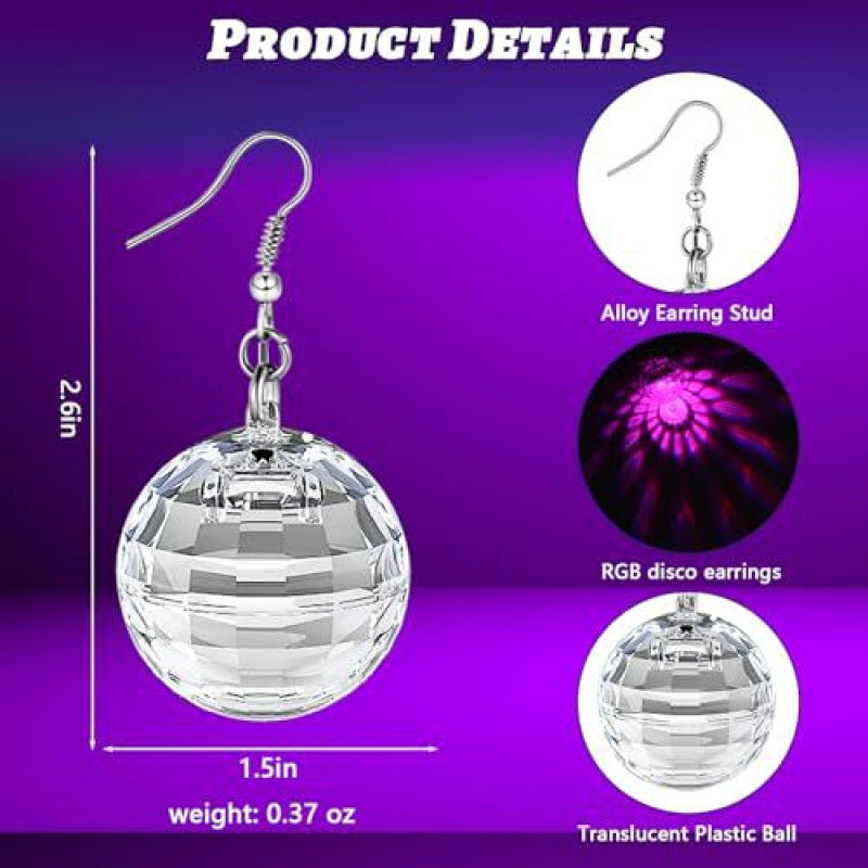 Disco Earrings, Glow In The Dark LED Earrings Disco Ball Earrings