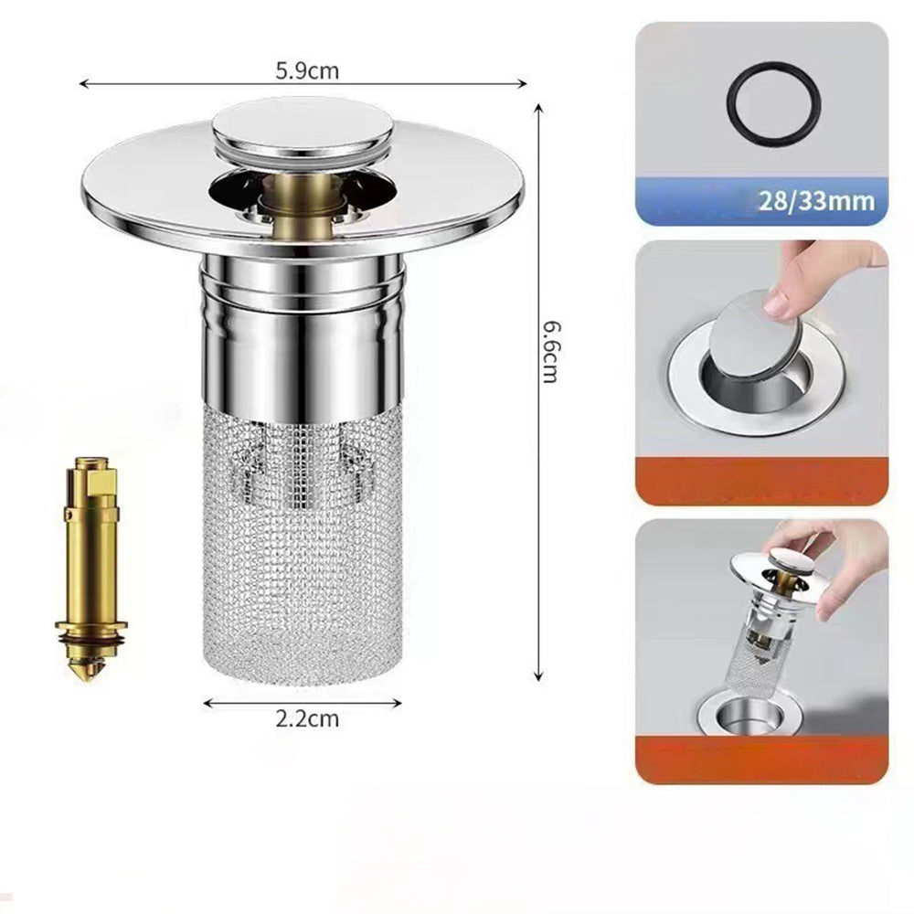 Rust-Resistant Stainless Steel Sink Stopper Odor-Proof Pop-Up Plug With Bouncing Core Effortless Drain Blocker