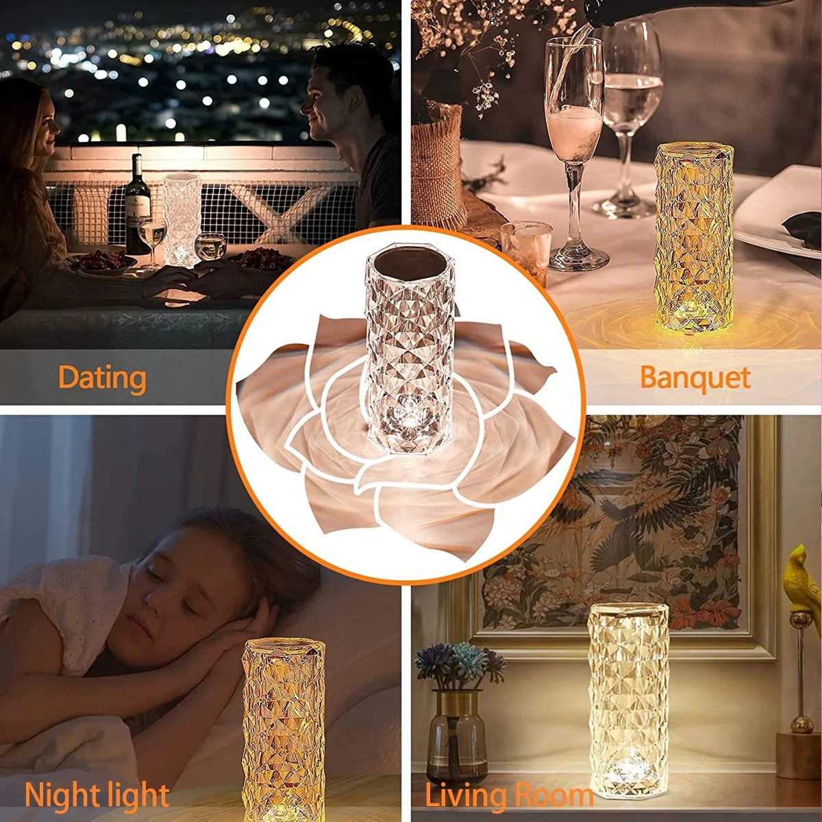 Touching Control Rose Crystal Lamp