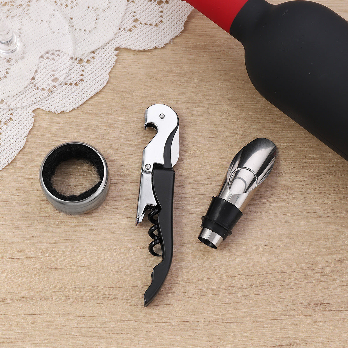 Wine Tool Set Novelty Bottle Shaped Holder Perfect Housewarming Present 3-5 Piece Corkscrew Set