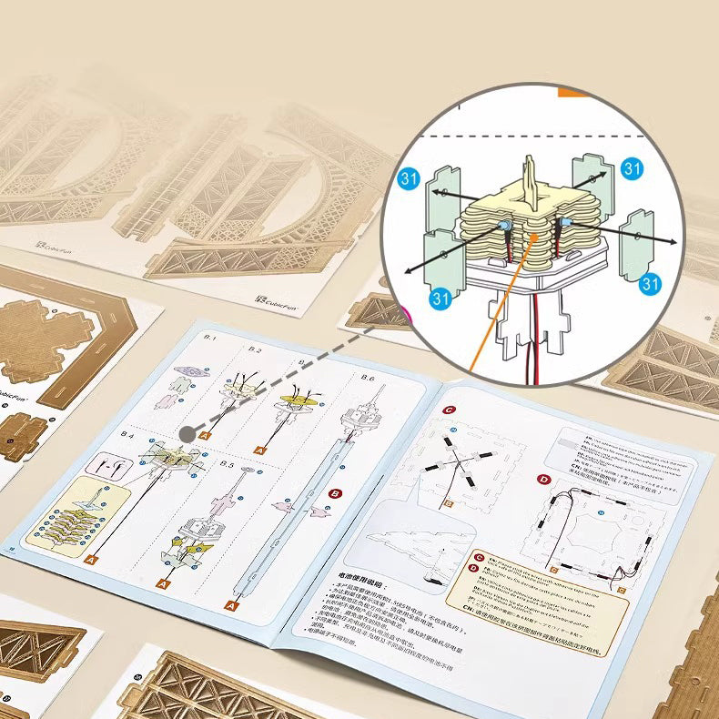LED Architecture Model Building 3D Puzzle, DIY Paper Craft Lighting Paris Eiffel Tower Decor