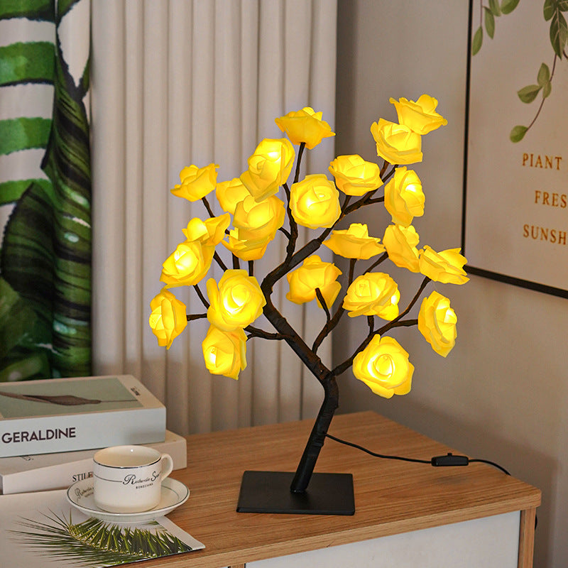 Rose Flower Tree Lamp, Led Rose Table Lamp Home Decor USB Battery Powered