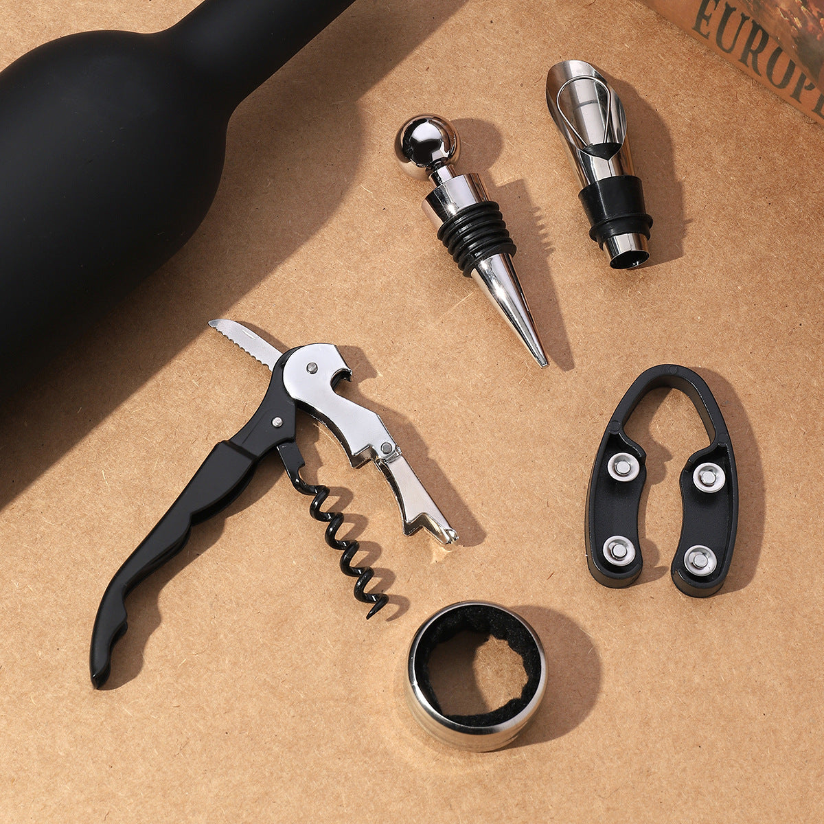 Wine Tool Set Novelty Bottle Shaped Holder Perfect Housewarming Present 3-5 Piece Corkscrew Set