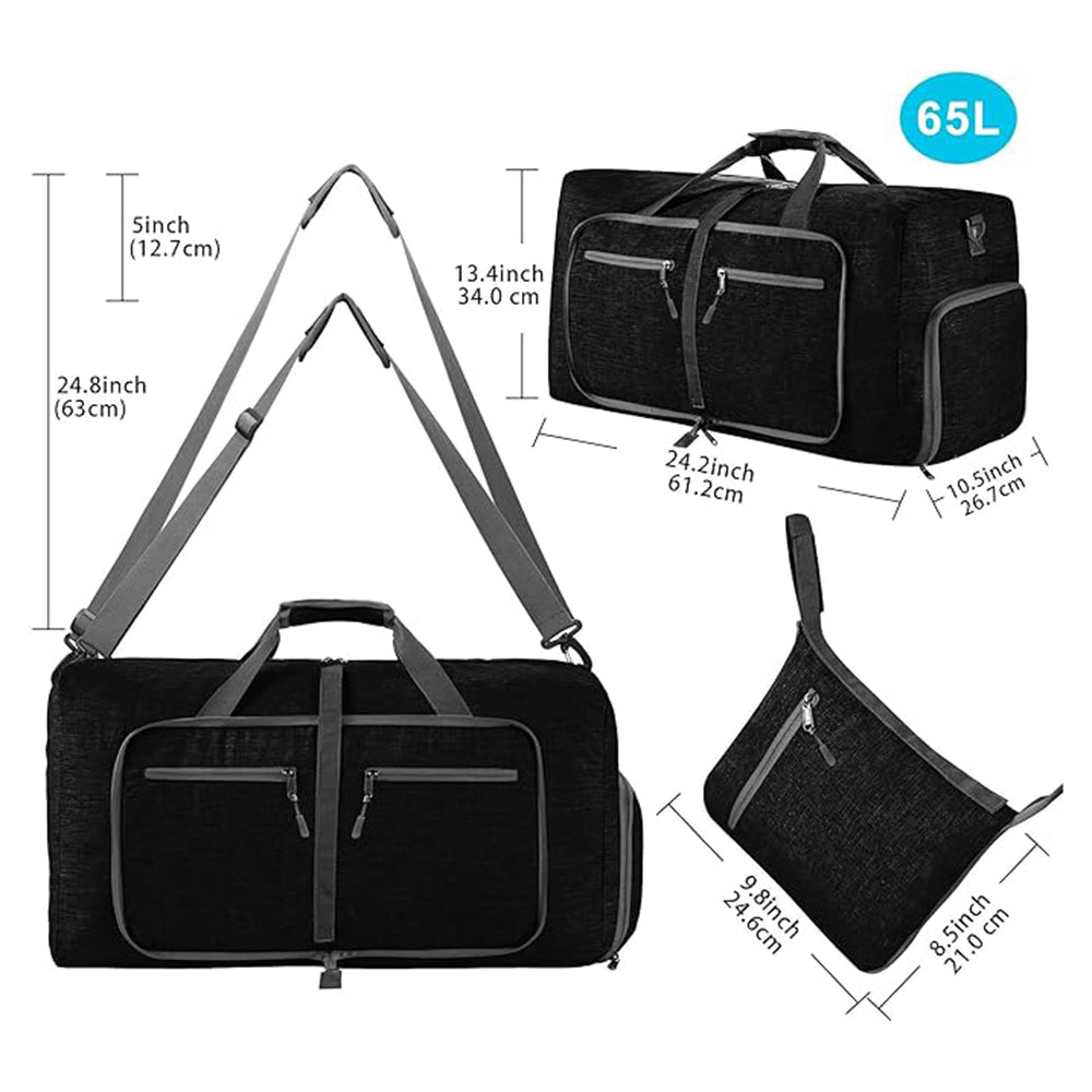 65L Foldable Travel Duffel Bag With Shoes Compartment