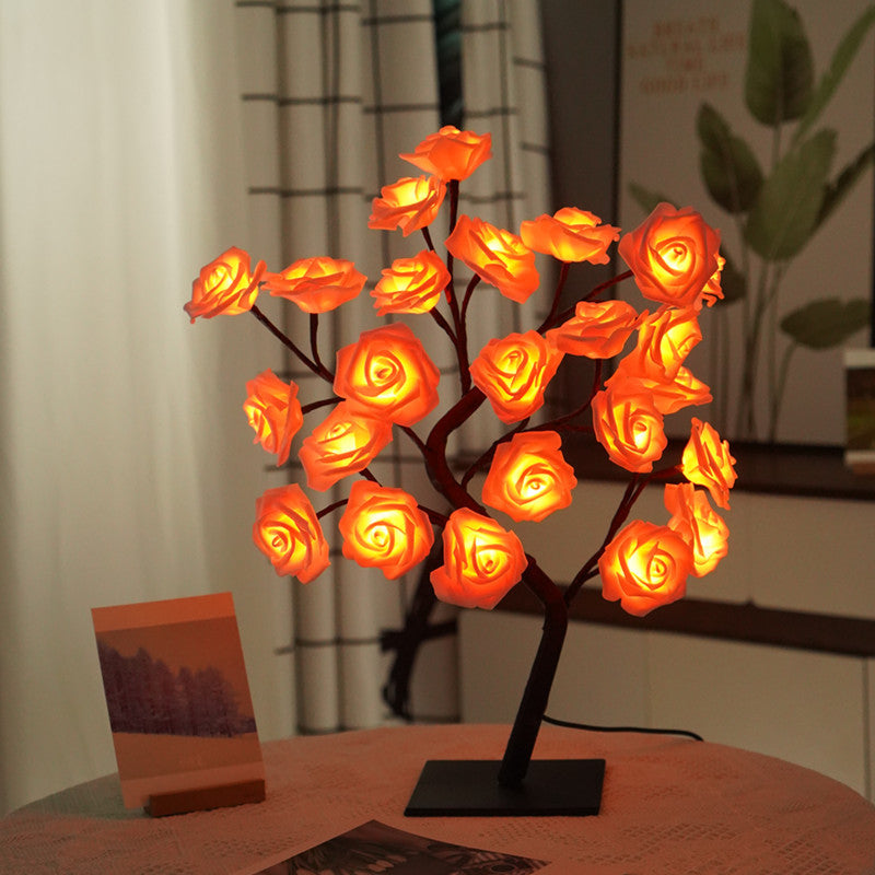 Rose Flower Tree Lamp, Led Rose Table Lamp Home Decor USB Battery Powered