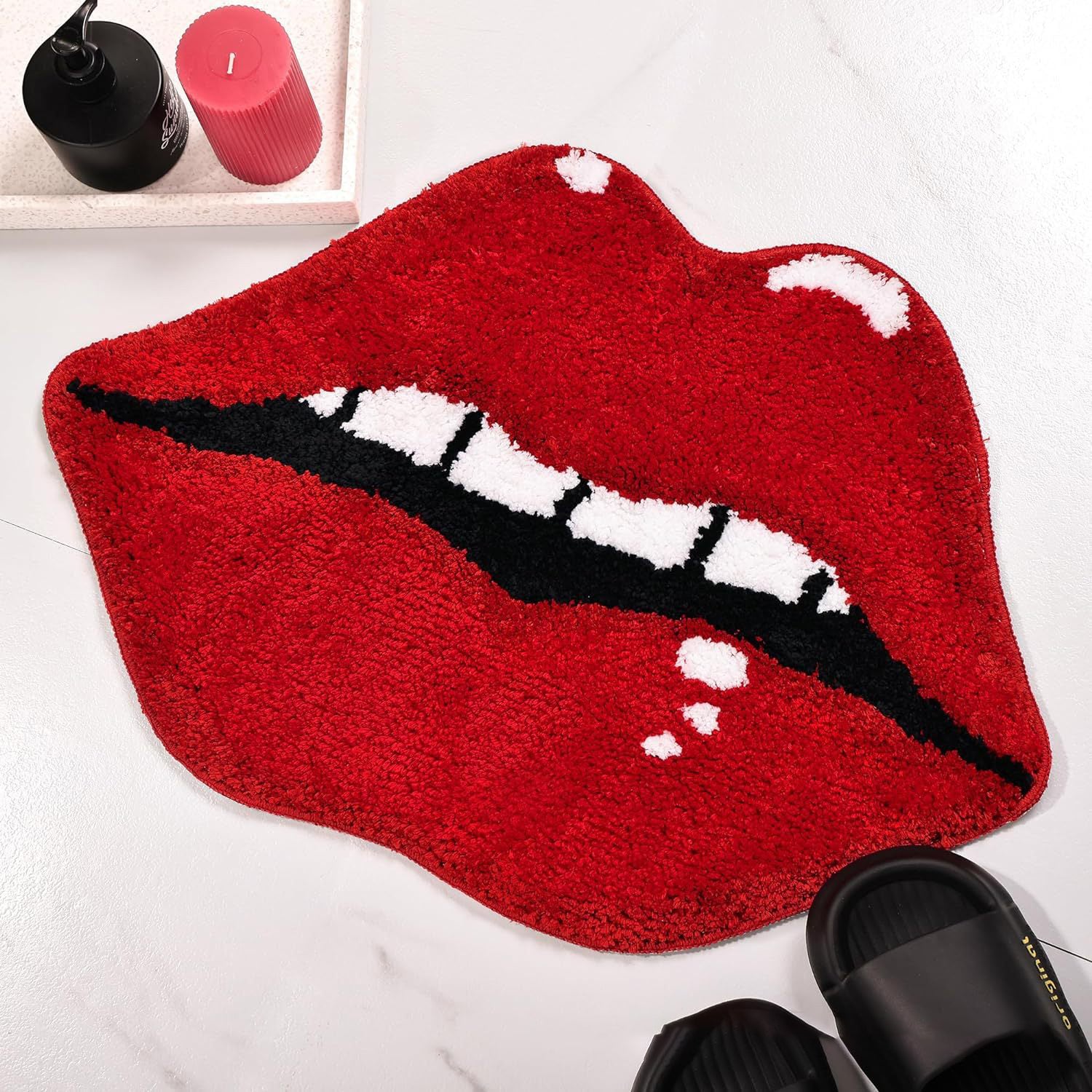 Red Lips Shape Rug Cute Lips Bath Mat Door Mat Bathroom Rugs And Mat For Bathroom Decor Non Slip Plush Microfiber