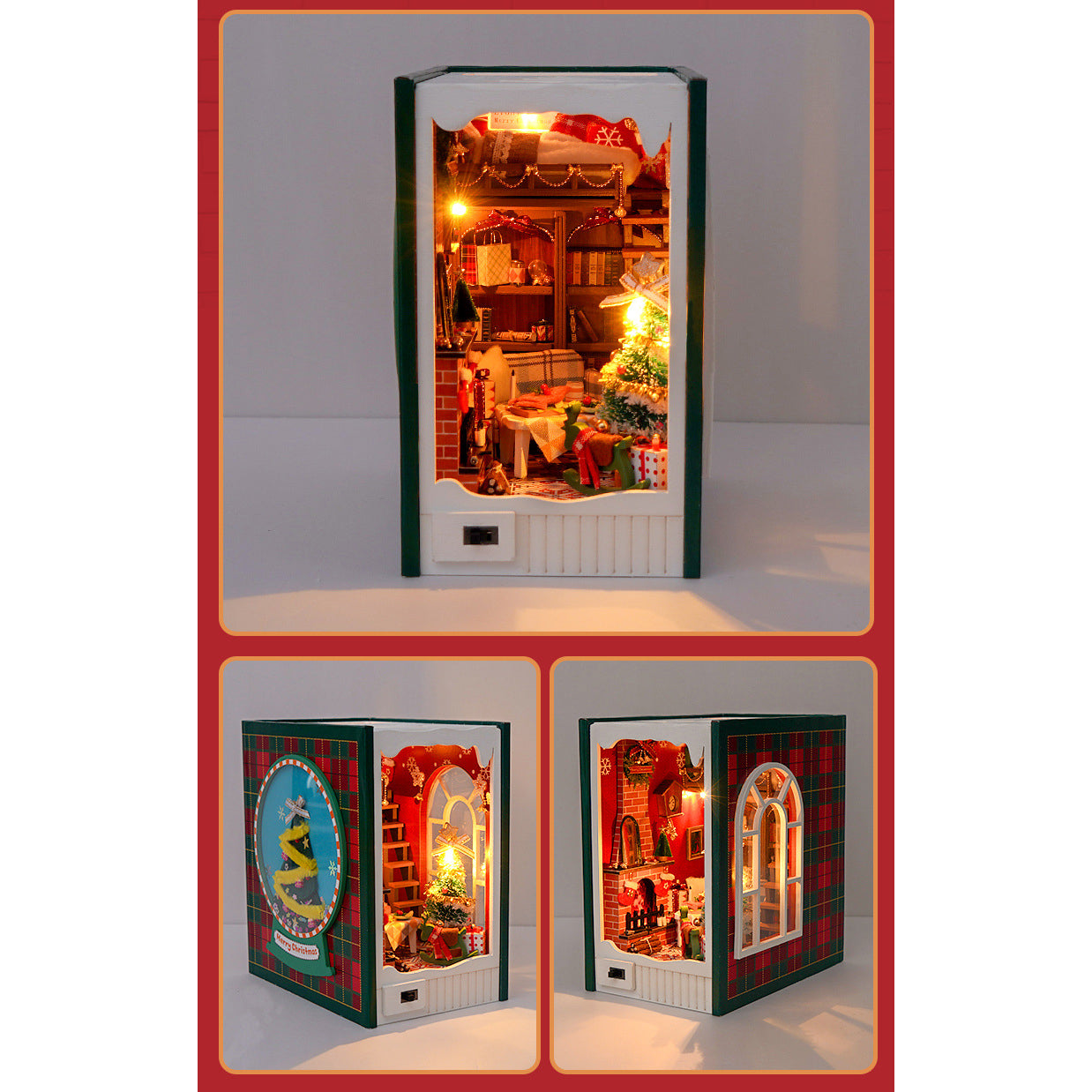 DIY Christmas 3D Wooden Miniature Book Nook House Kit