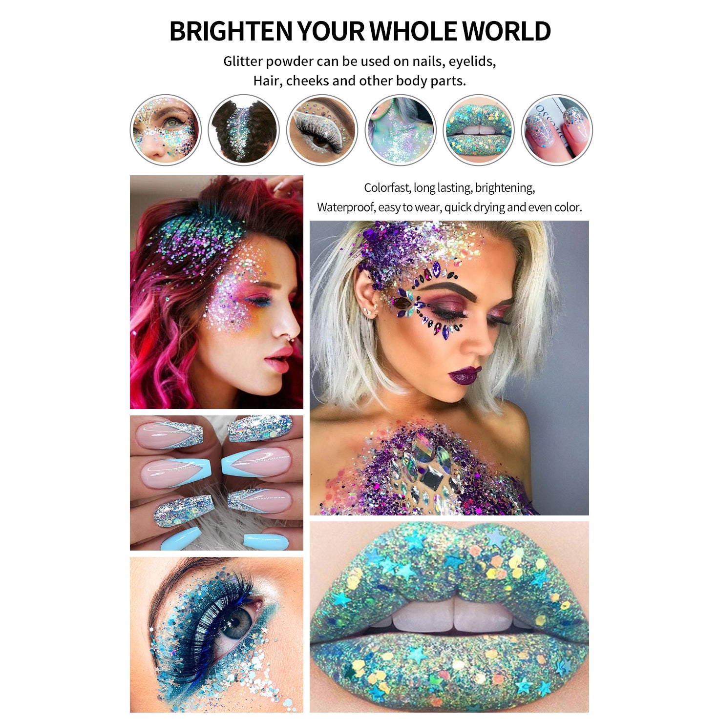 Liquid Eye Shadow Eye Glitter Body Face Glitter Gel Waterproof Long Lasting Art Flash Heart Loose Sequins Cream Festival