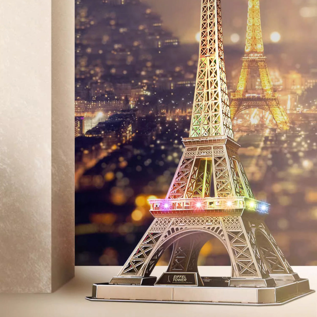 LED Architecture Model Building 3D Puzzle, DIY Paper Craft Lighting Paris Eiffel Tower Decor