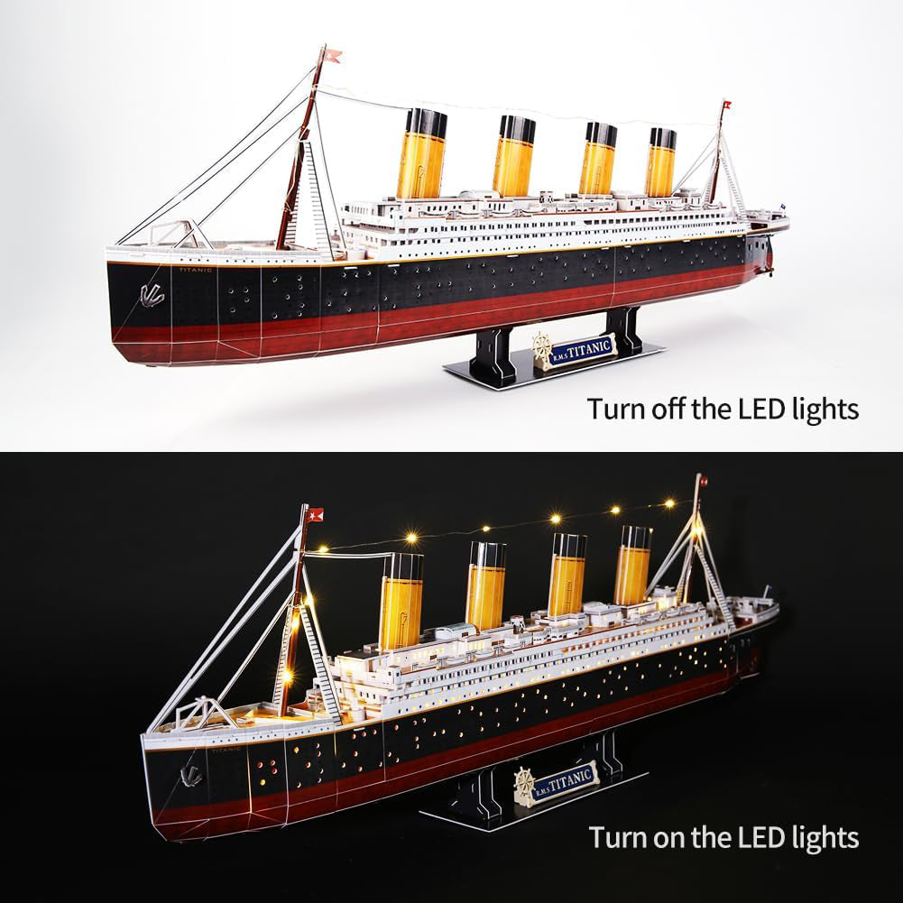 LED 3D Puzzle Titanic Ship 3D Puzzles For Adults Difficult Watercraft Jigsaw Family Puzzle 266 Pieces