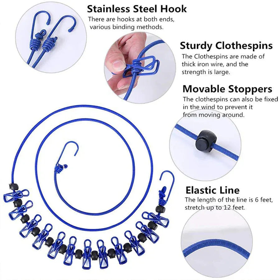 Portable Travel Clothesline With Clips