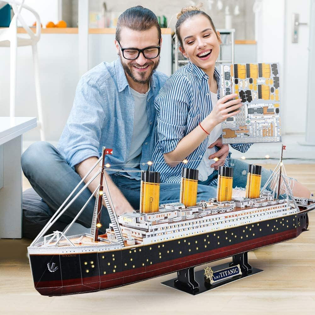 LED 3D Puzzle Titanic Ship 3D Puzzles For Adults Difficult Watercraft Jigsaw Family Puzzle 266 Pieces