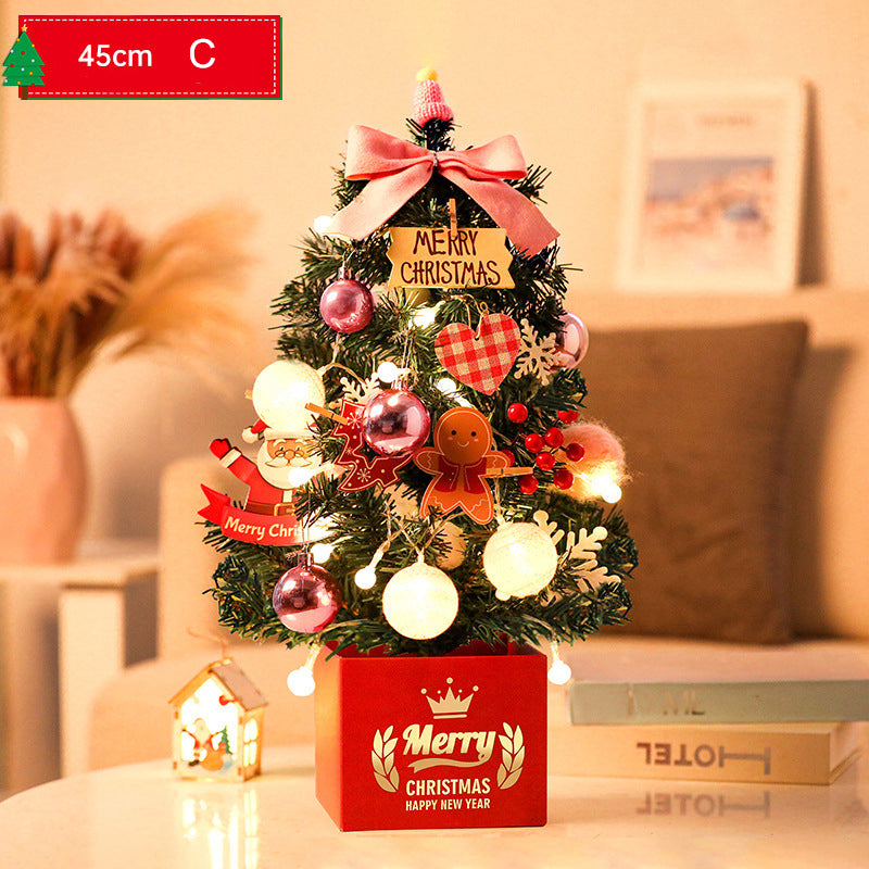 Christmas LED Tree Pine Needles Flocked Deco Tree Tabletop Mini Christmas Tree Set For Office Christmas Tree