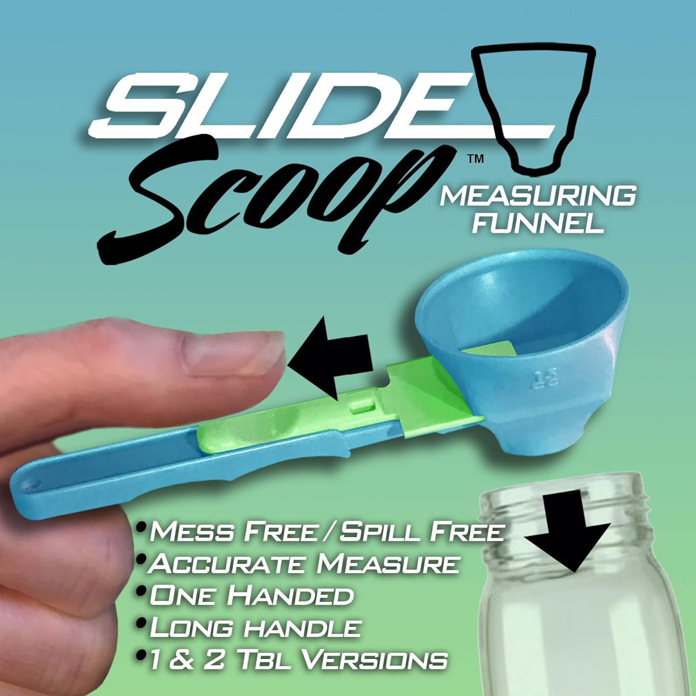 Slide Scoop The Original Measuring Scoop Funnel No Spill Preparation Of Protein Powder Sports Drinks Baby Formula