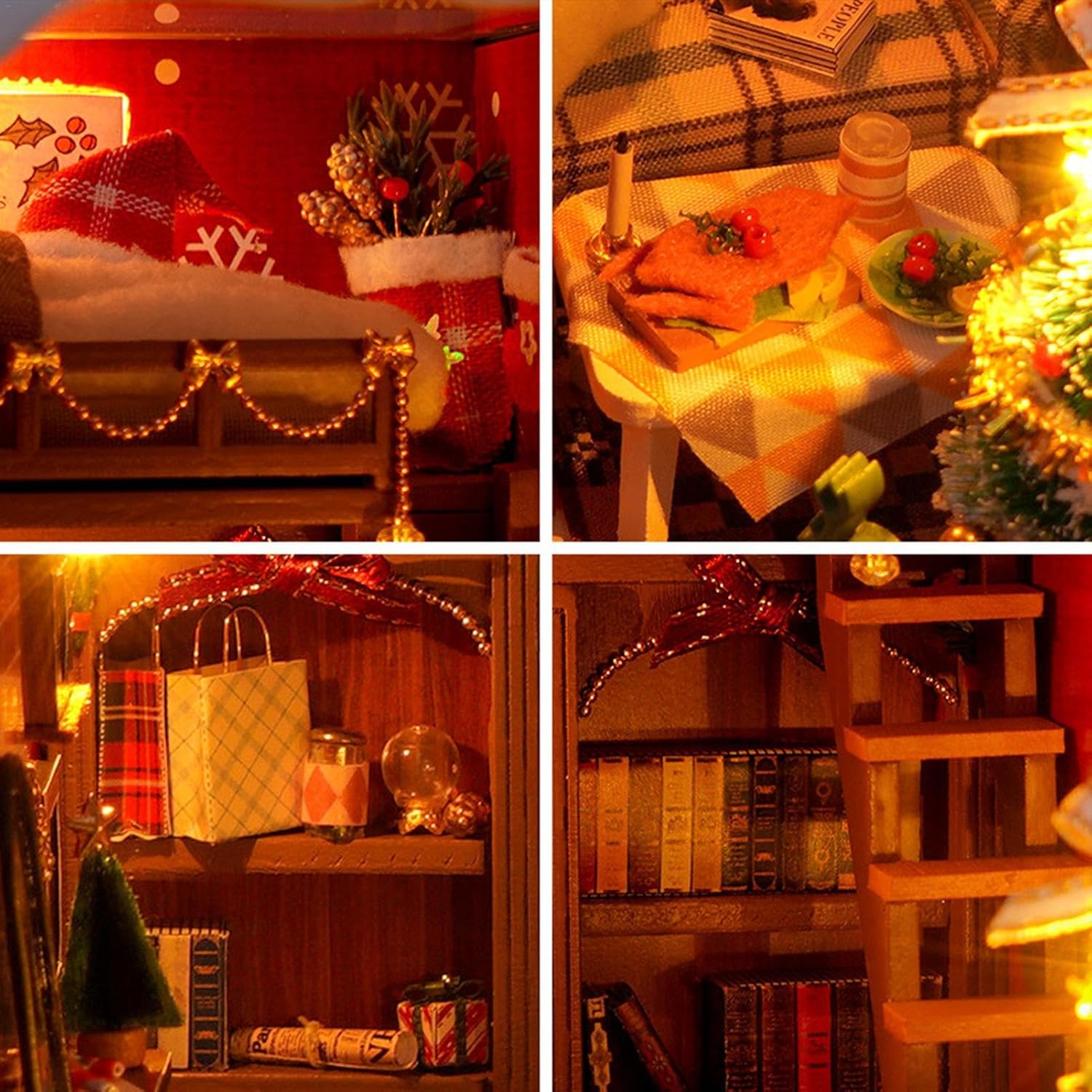 DIY Christmas 3D Wooden Miniature Book Nook House Kit