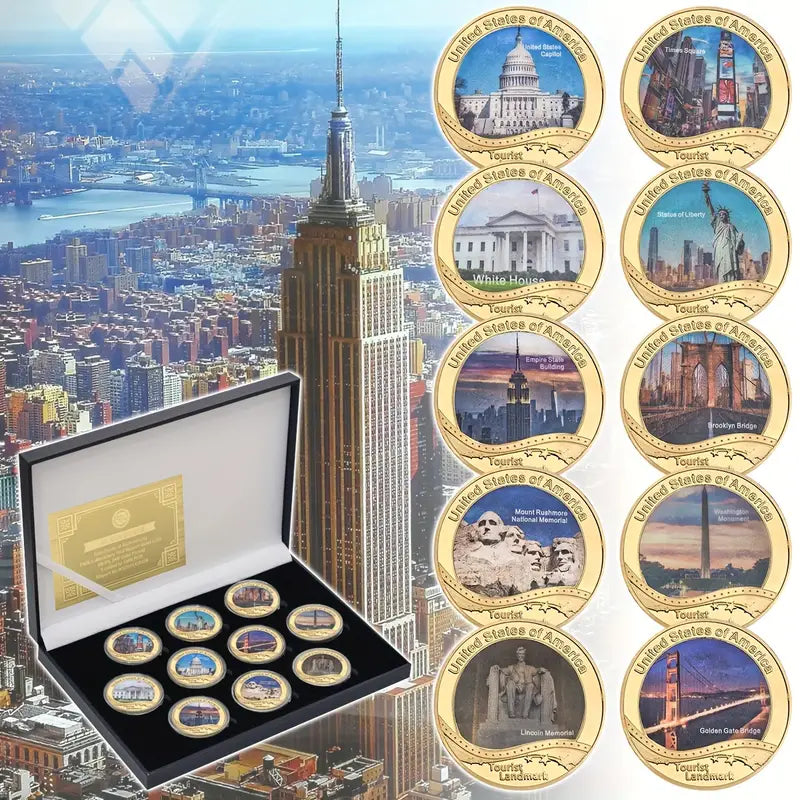 10pcs American Tourist Landmark Buildings Souvenir Collection With Gift Box