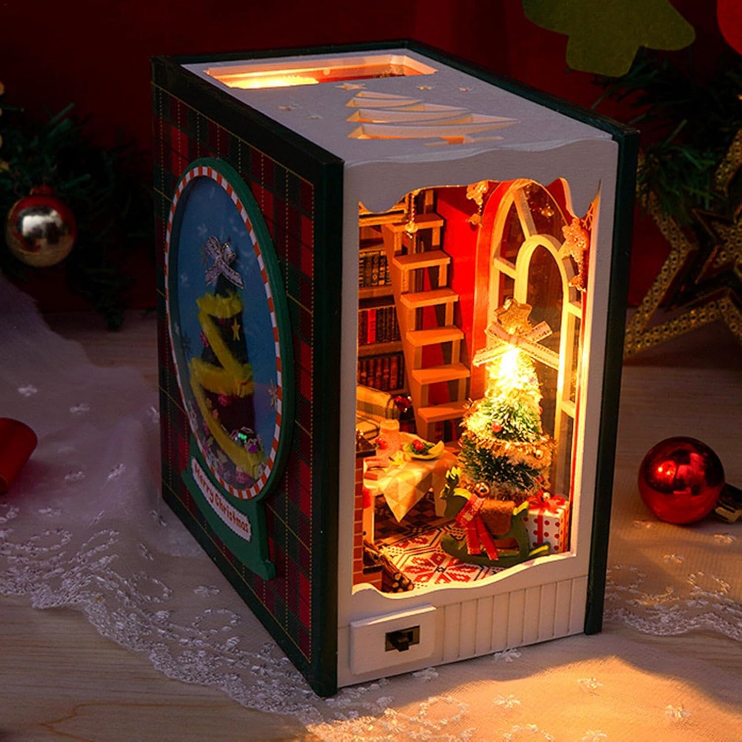 DIY Christmas 3D Wooden Miniature Book Nook House Kit