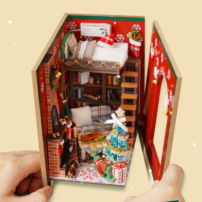 DIY Christmas 3D Wooden Miniature Book Nook House Kit