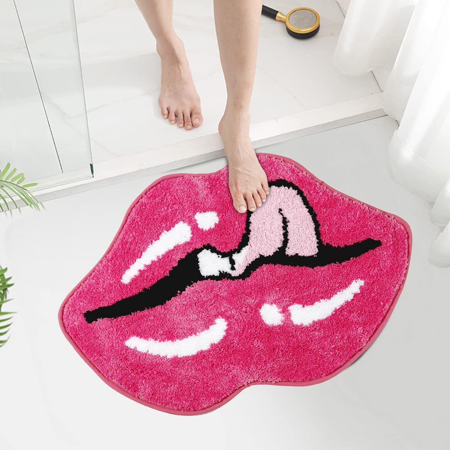 Red Lips Shape Rug Cute Lips Bath Mat Door Mat Bathroom Rugs And Mat For Bathroom Decor Non Slip Plush Microfiber