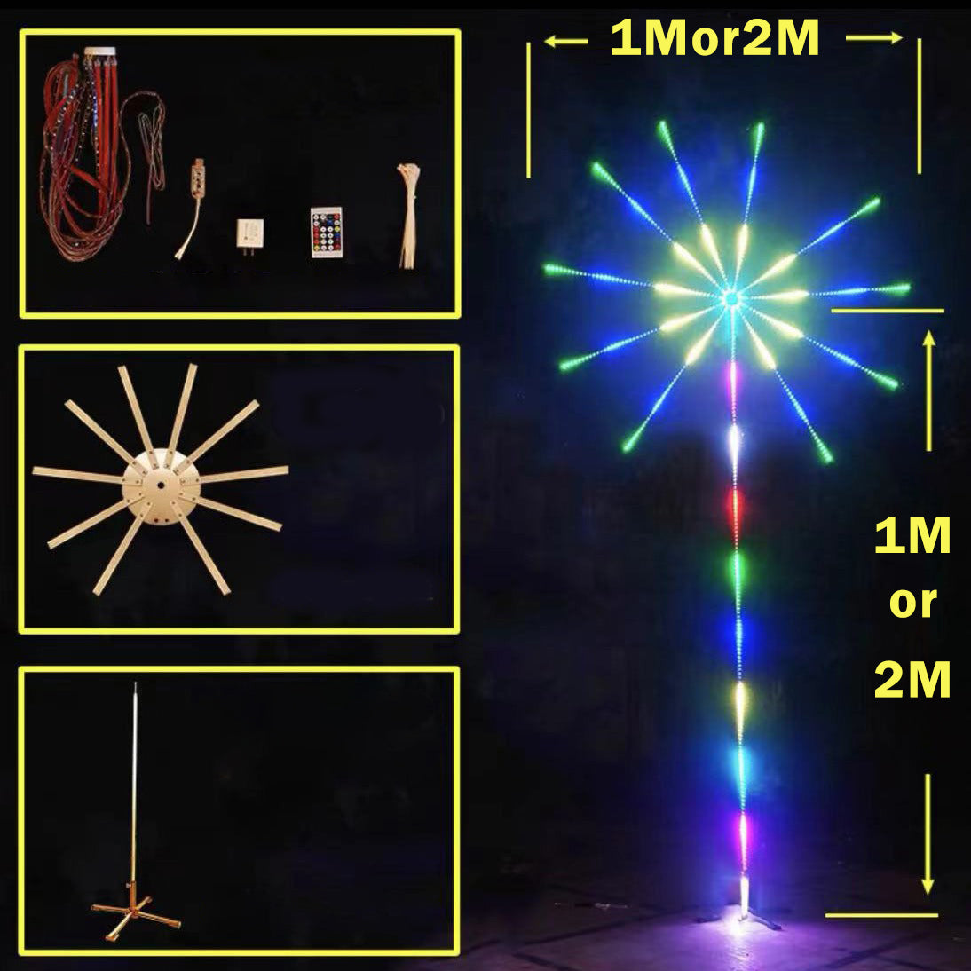 WiFi Bluetooth Smart Fireworks Led Light (Power Supply + Waterproof Stand + Base + Extension Cord)