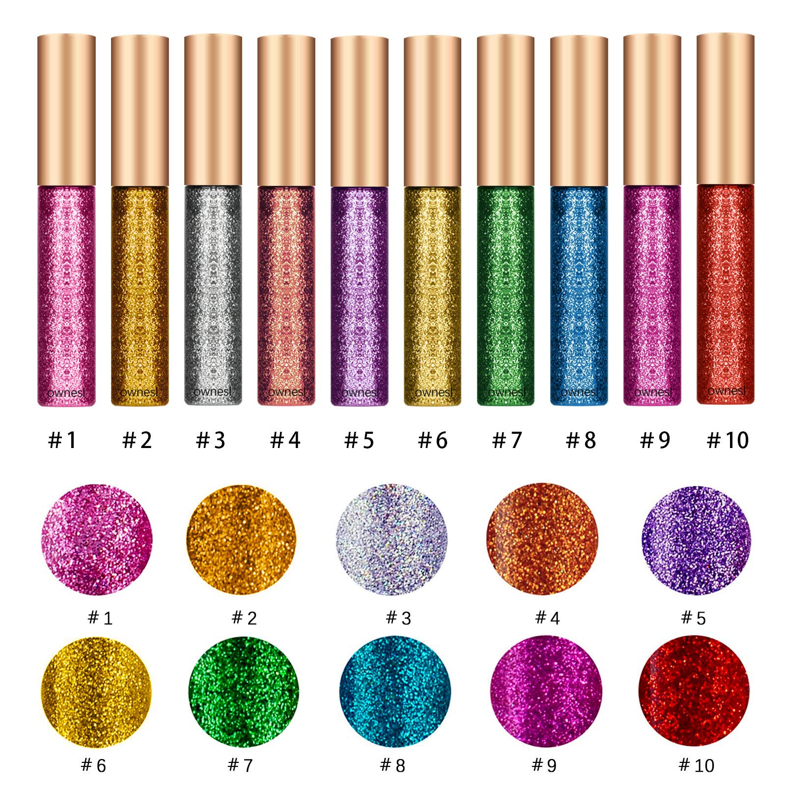 HANDAIYAN 10 Colors Liquid Glitter Eyeliner Set, Metallic Shimmer Glitter Eyeshadow, Long Lasting Waterproof Shimmer Spa