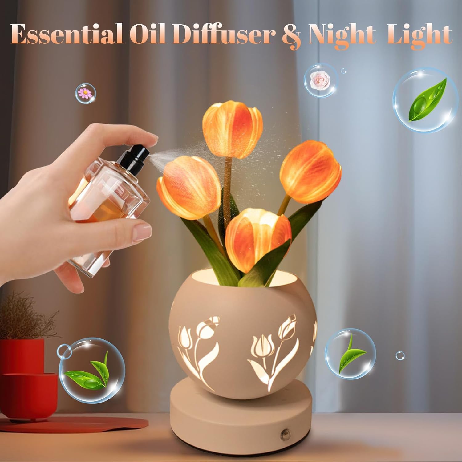 Tulip Night Light USB Rechargeable Flower With Vase LED Desk Lamp