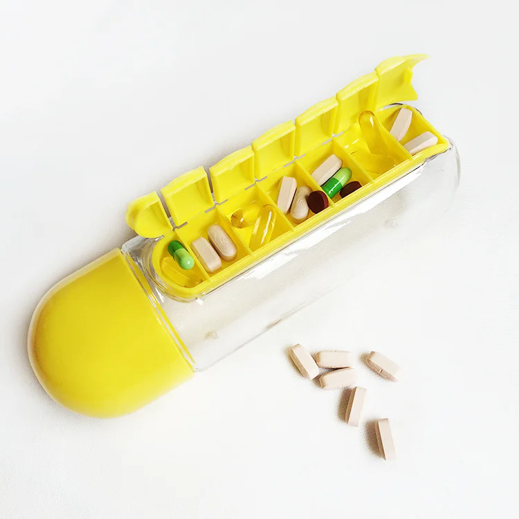 Water Bottle Combine Daily Pill Boxes Organizer