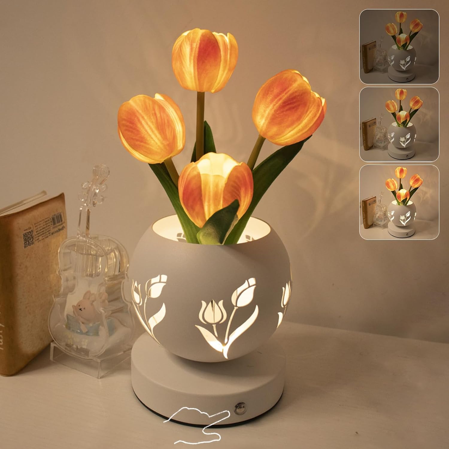 Tulip Night Light USB Rechargeable Flower With Vase LED Desk Lamp