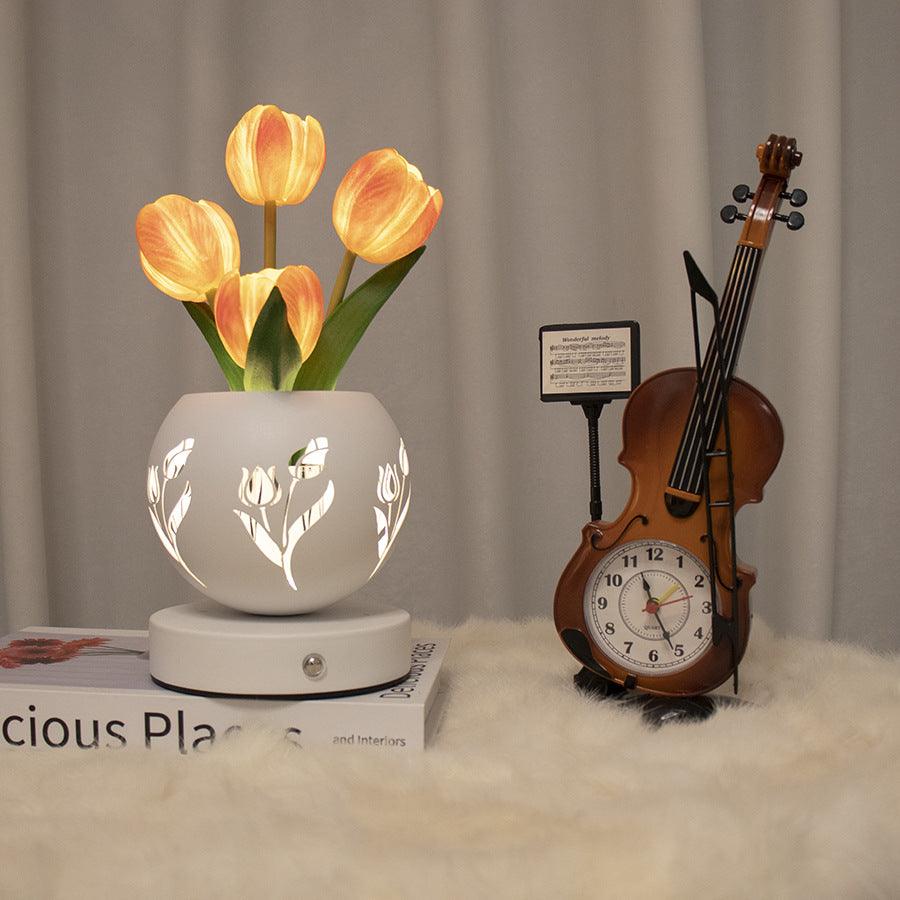 Tulip Night Light USB Rechargeable Flower With Vase LED Desk Lamp