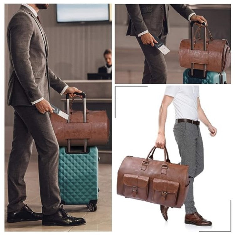 Convertible Travel Carry On Garment Duffel Bag 2 In 1 Hanging Suitcase Suit Business Travel Bag, Brown-2pockets