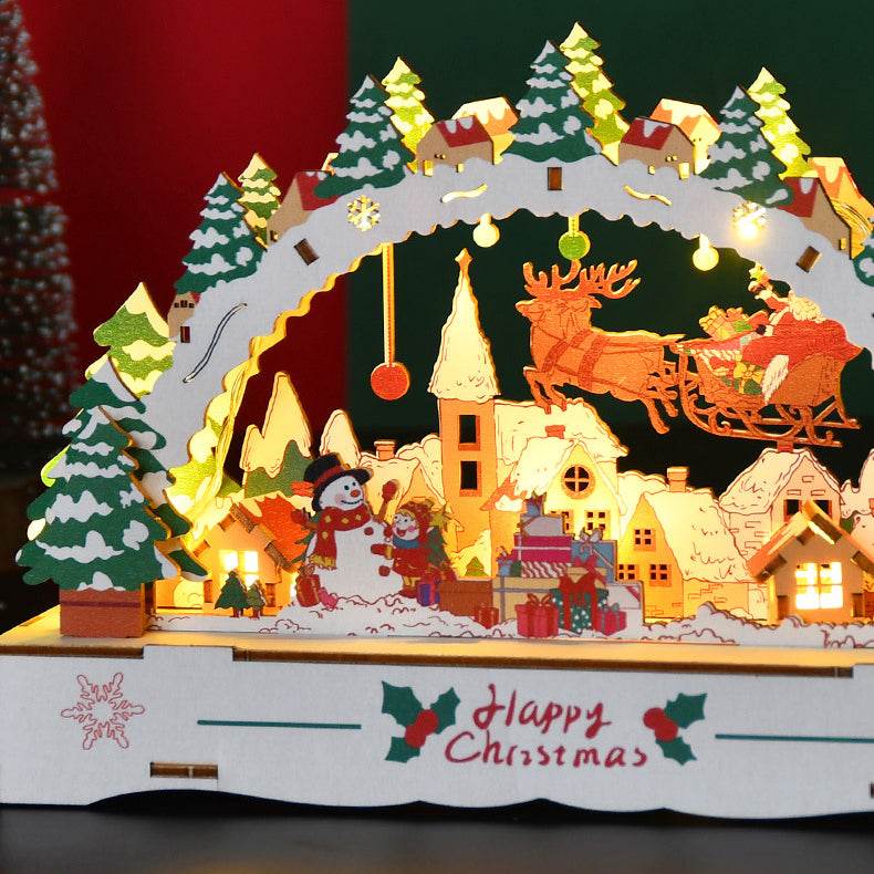 Christmas Wooden House Village Scene Puzzle With LED Light