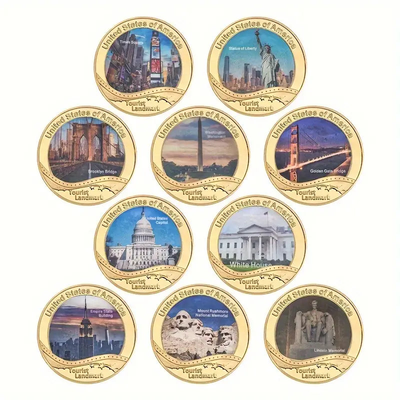 10pcs American Tourist Landmark Buildings Souvenir Collection With Gift Box