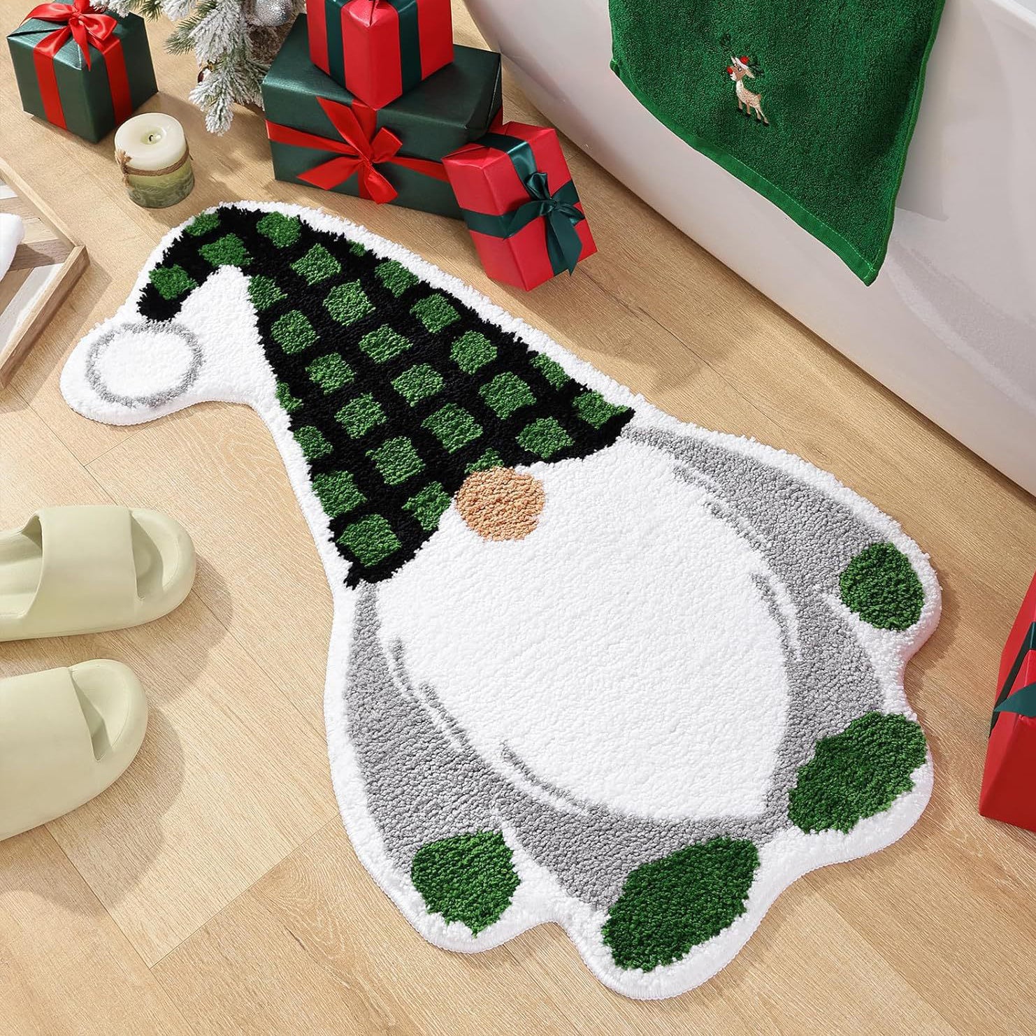 Christmas Tree Bathroom Rugs Living Room Absorbent Washable Bath Mat Shower Non-Slip Soft Thick Durable Bathtub Carpet