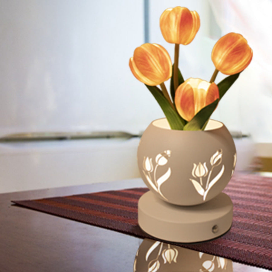 Tulip Night Light USB Rechargeable Flower With Vase LED Desk Lamp