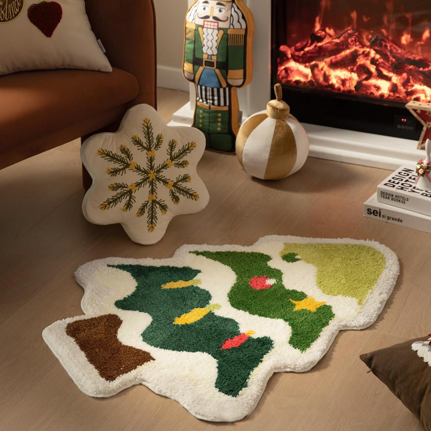 Christmas Tree Bathroom Rugs Living Room Absorbent Washable Bath Mat Shower Non-Slip Soft Thick Durable Bathtub Carpet