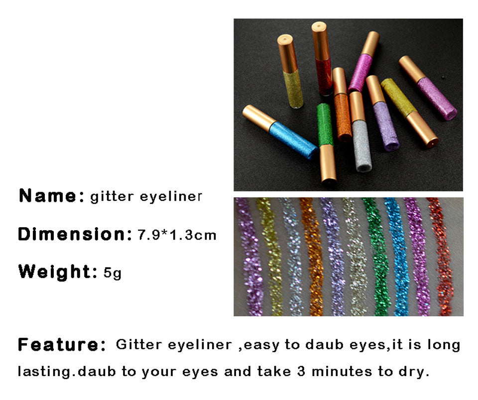 HANDAIYAN 10 Colors Liquid Glitter Eyeliner Set, Metallic Shimmer Glitter Eyeshadow, Long Lasting Waterproof Shimmer Spa