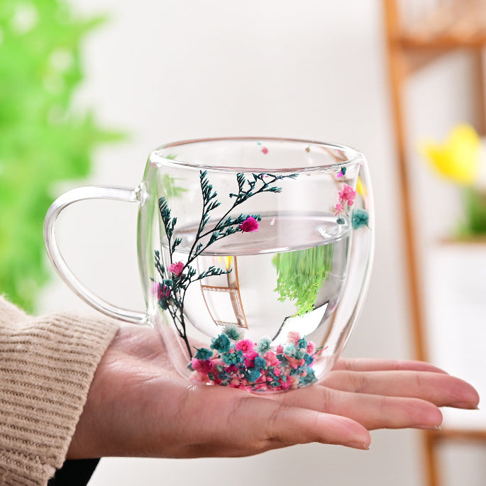 Floral Fusion: Double Wall Glass Cups