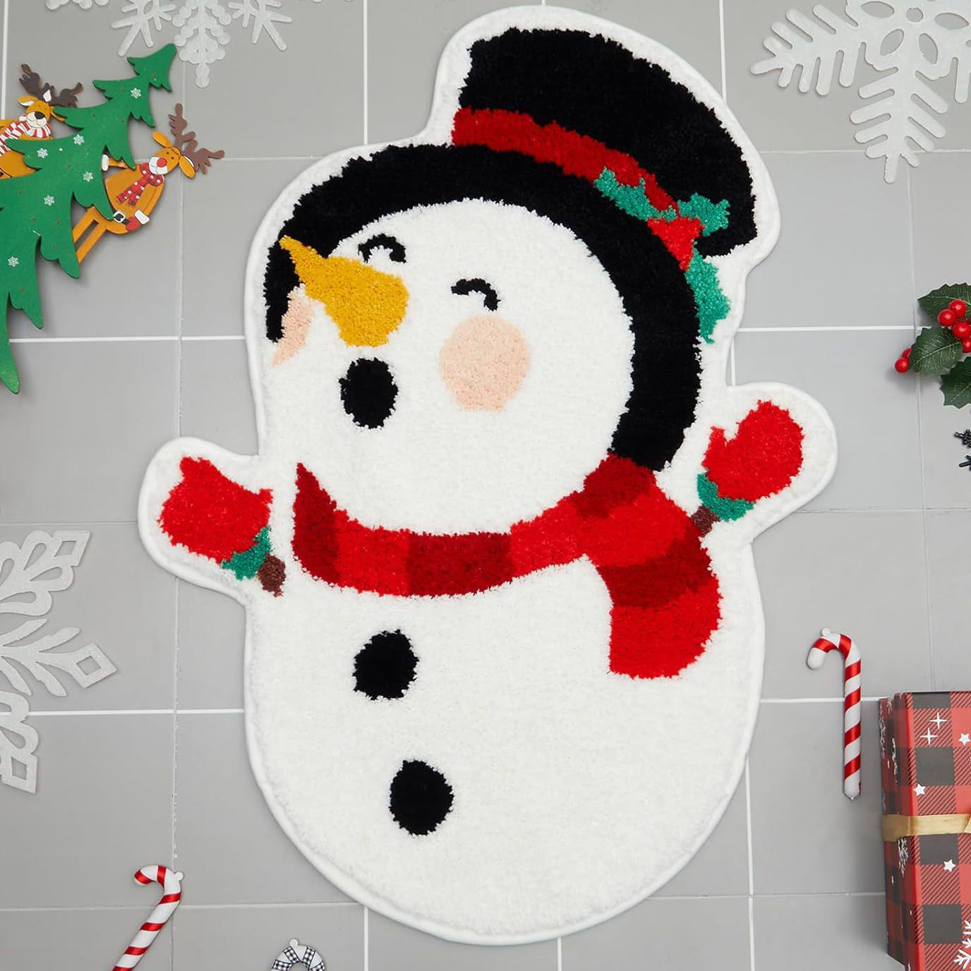 Christmas Tree Bathroom Rugs Living Room Absorbent Washable Bath Mat Shower Non-Slip Soft Thick Durable Bathtub Carpet