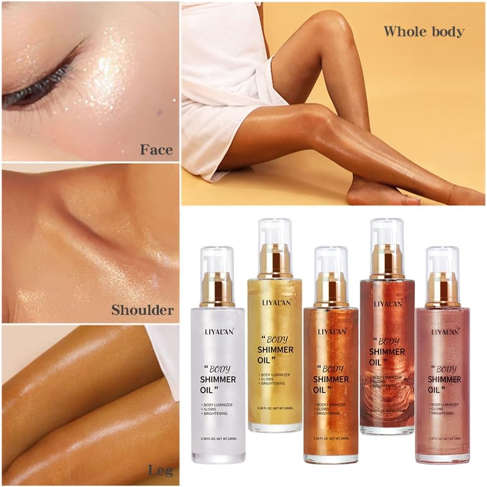 Liyalan Shimmer Body Oil Gold 5 Color Bronze Face Glow Pearl Highlighter Illuminator Body Makeup Shine Glitter