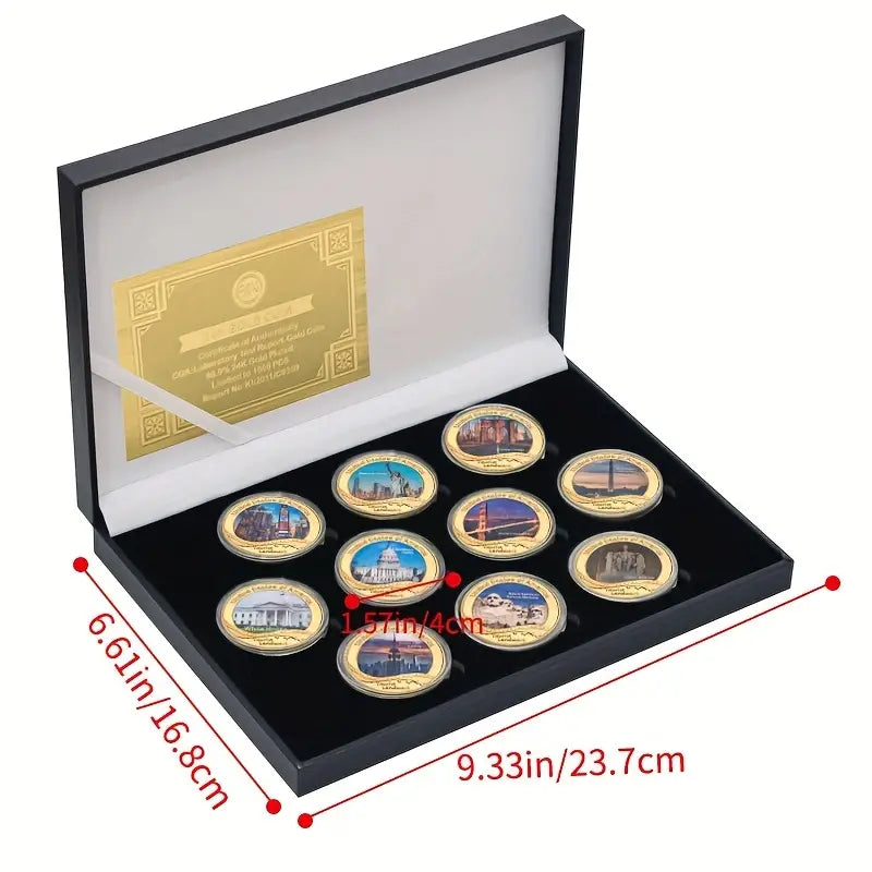 10pcs American Tourist Landmark Buildings Souvenir Collection With Gift Box