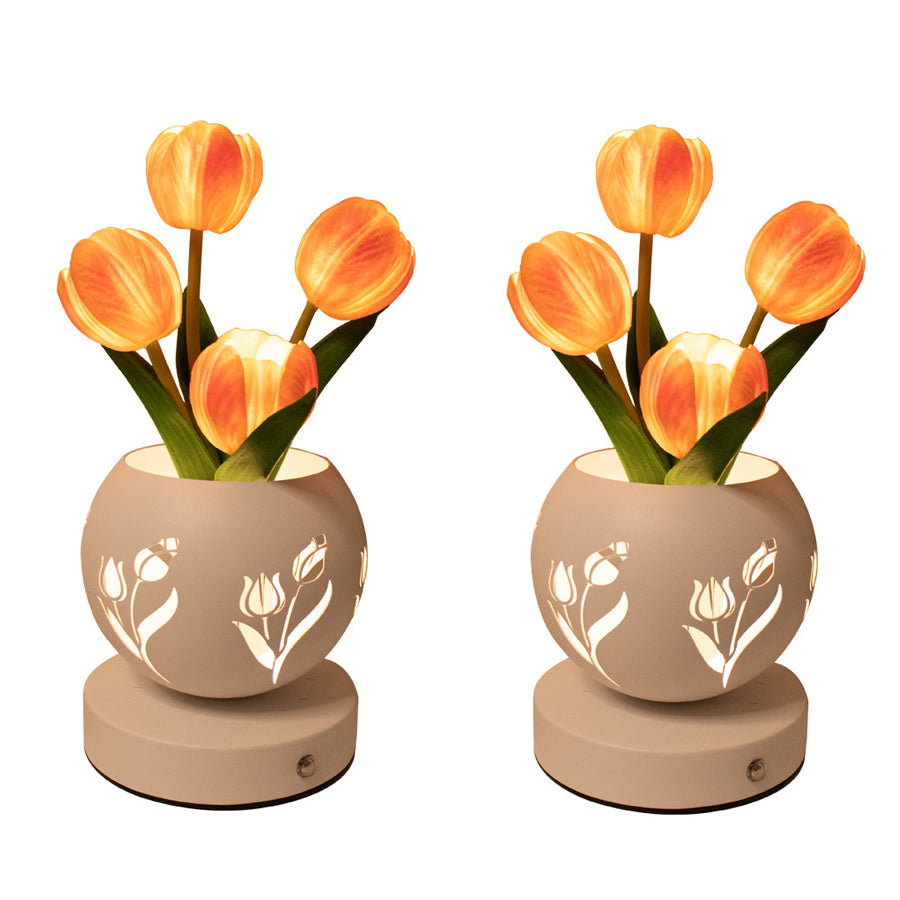 Tulip Night Light USB Rechargeable Flower With Vase LED Desk Lamp